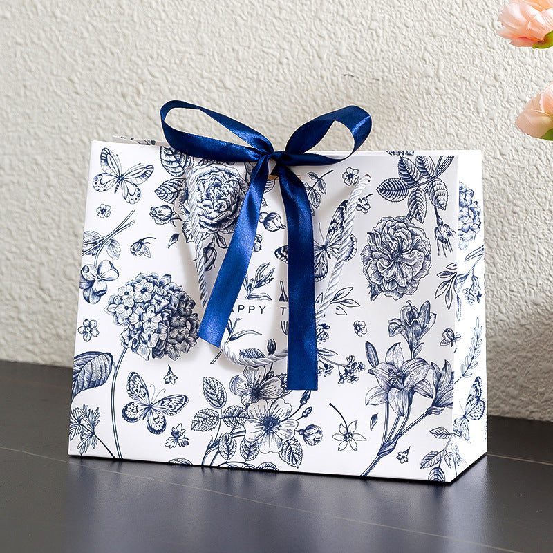 Premium Paper Bag Blue Flower