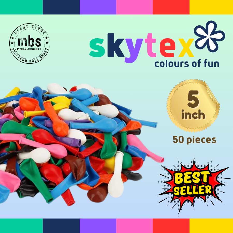 SKYTEX MIX 50 pcs -5/12 inch Mix Colors Latex Multicolors Campur Balloons Wholesale Price [12L]
