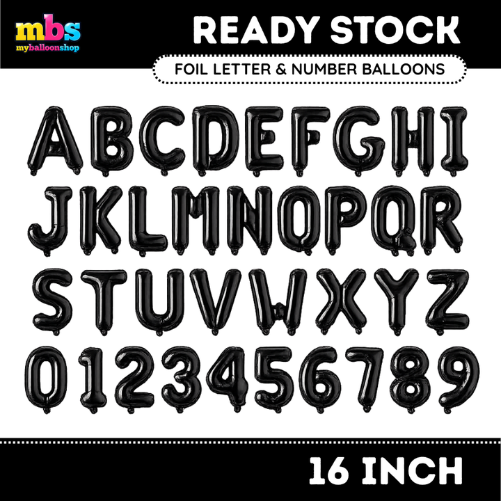 【16 INCH】Black ABC Balloons