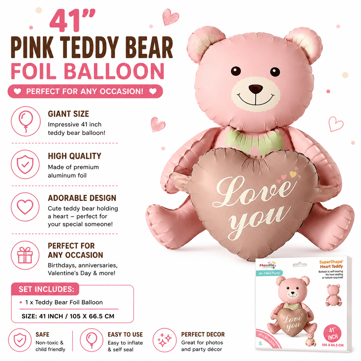 Bear Love Foil Balloon Decoration Party