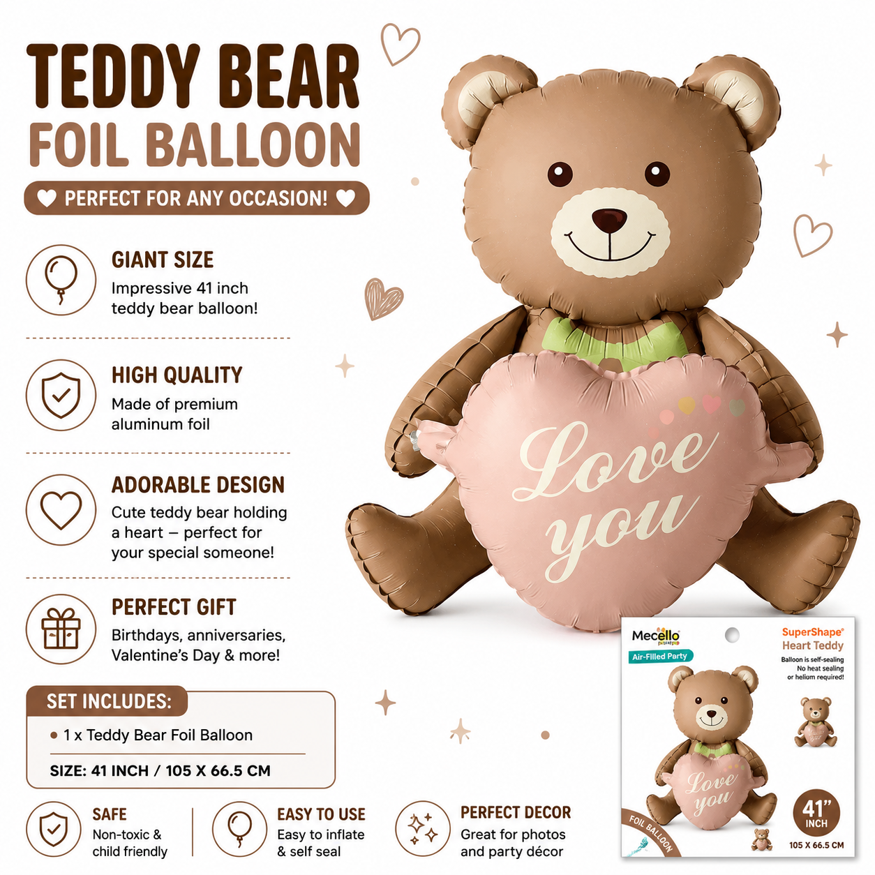 Bear Love Foil Balloon Decoration Party