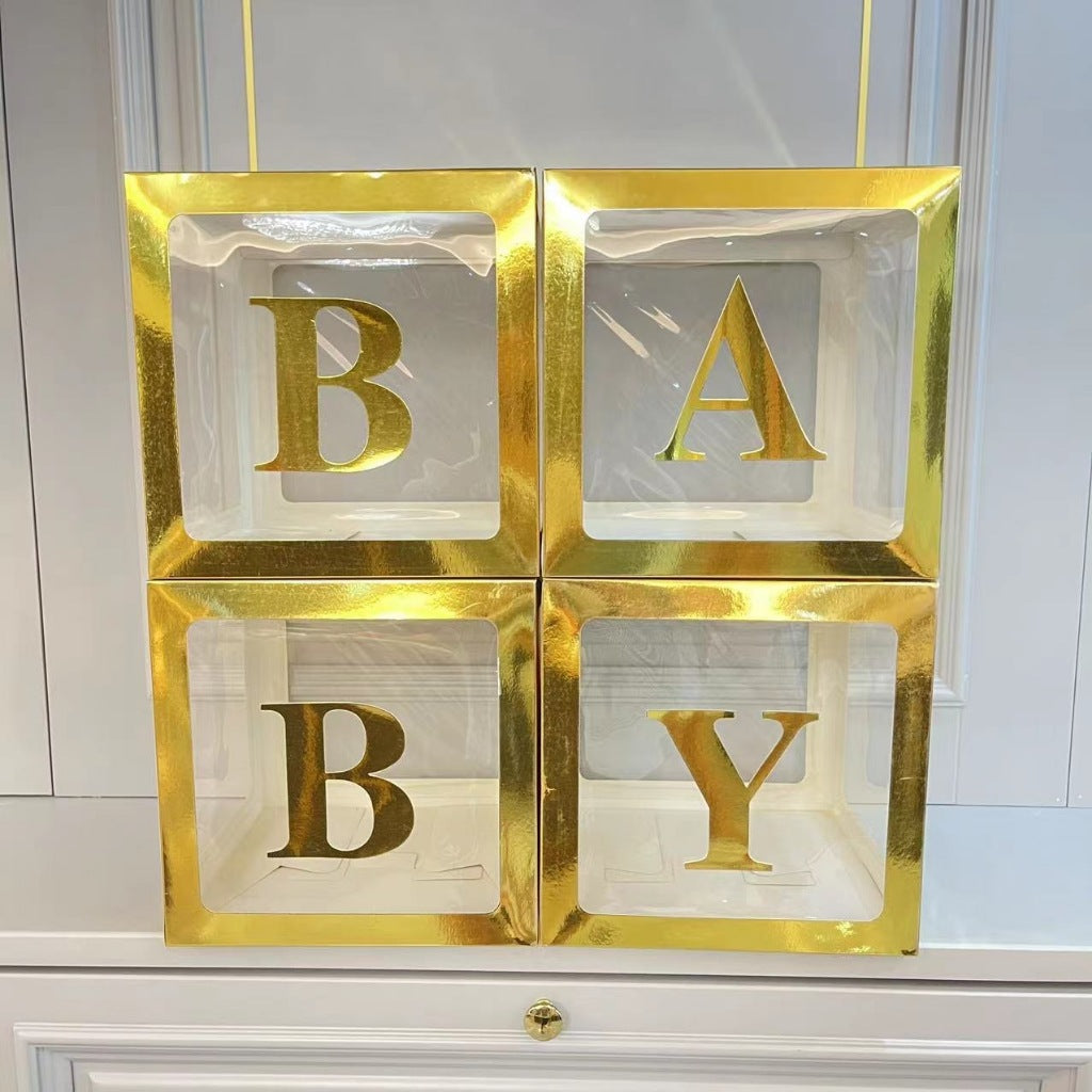 1 pc - Gold Letter Boxes Transparent Birthday Party Decoration (LBOXGO)