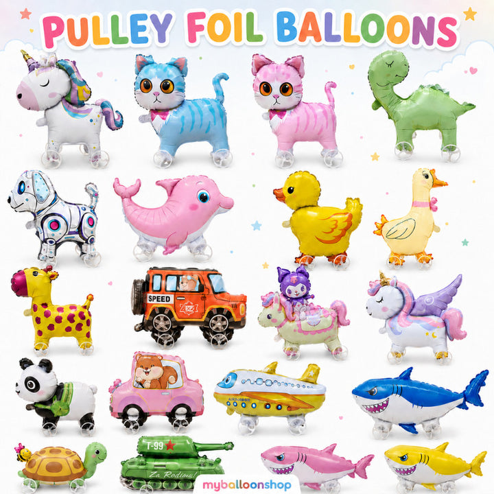 Pulley Wheel Cartoon Foil Balloon Belon Beroda Tarik