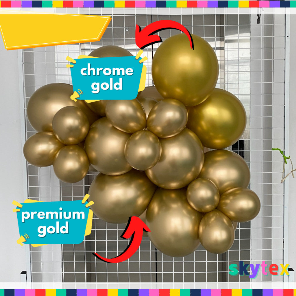 50 pcs Skytex Premium Gold  5, 12 inch Latex Balloons Chrome Version