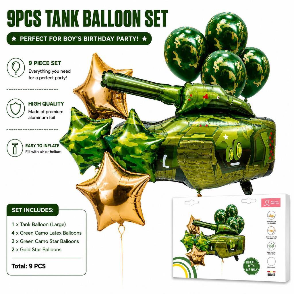 Army Military Tank Askar Green Theme Foil Balloons