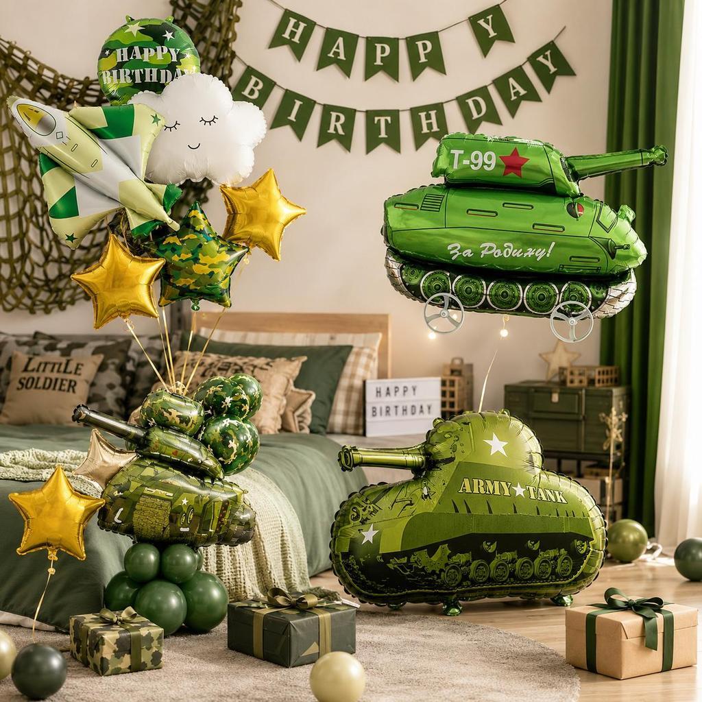 Army Military Tank Askar Green Theme Foil Balloons