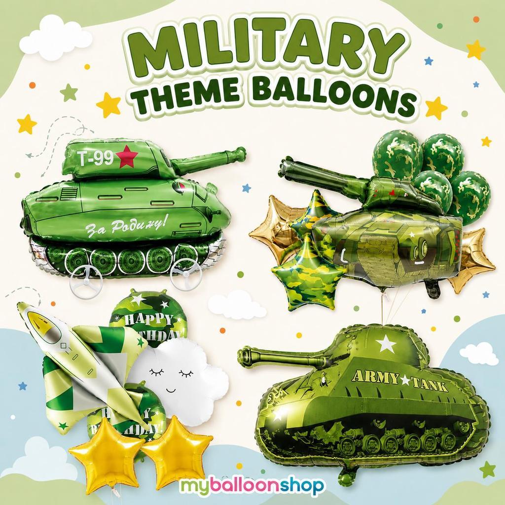 Army Military Tank Askar Green Theme Foil Balloons