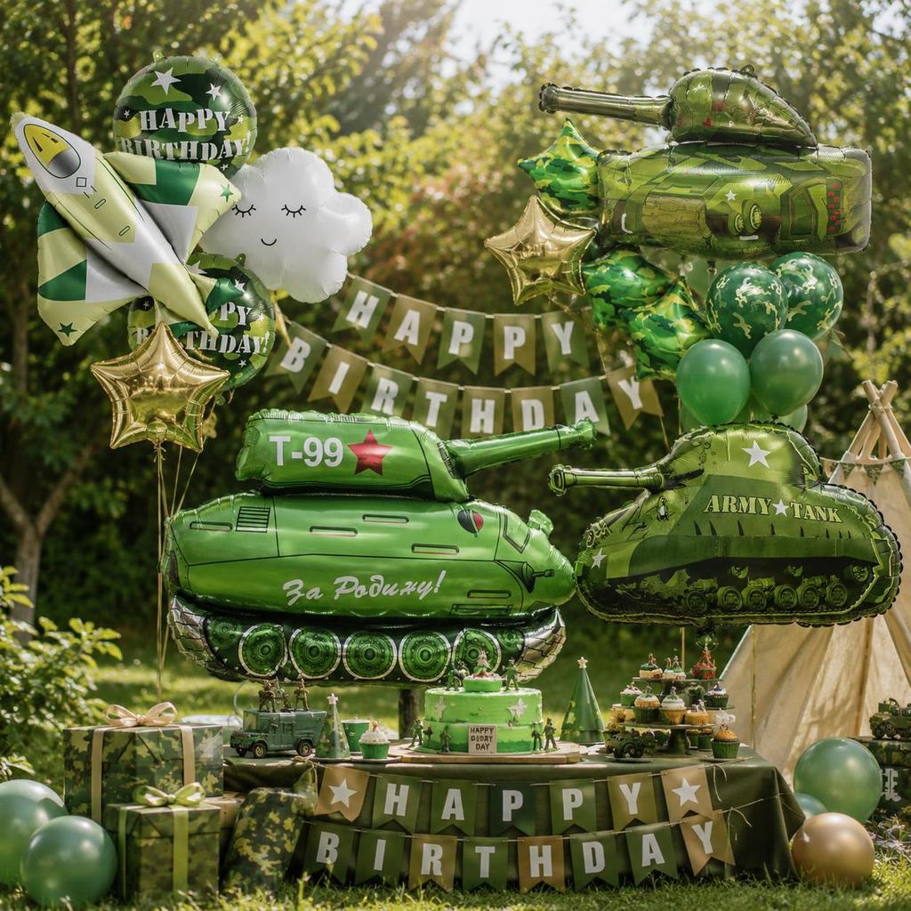 Army Military Tank Askar Green Theme Foil Balloons