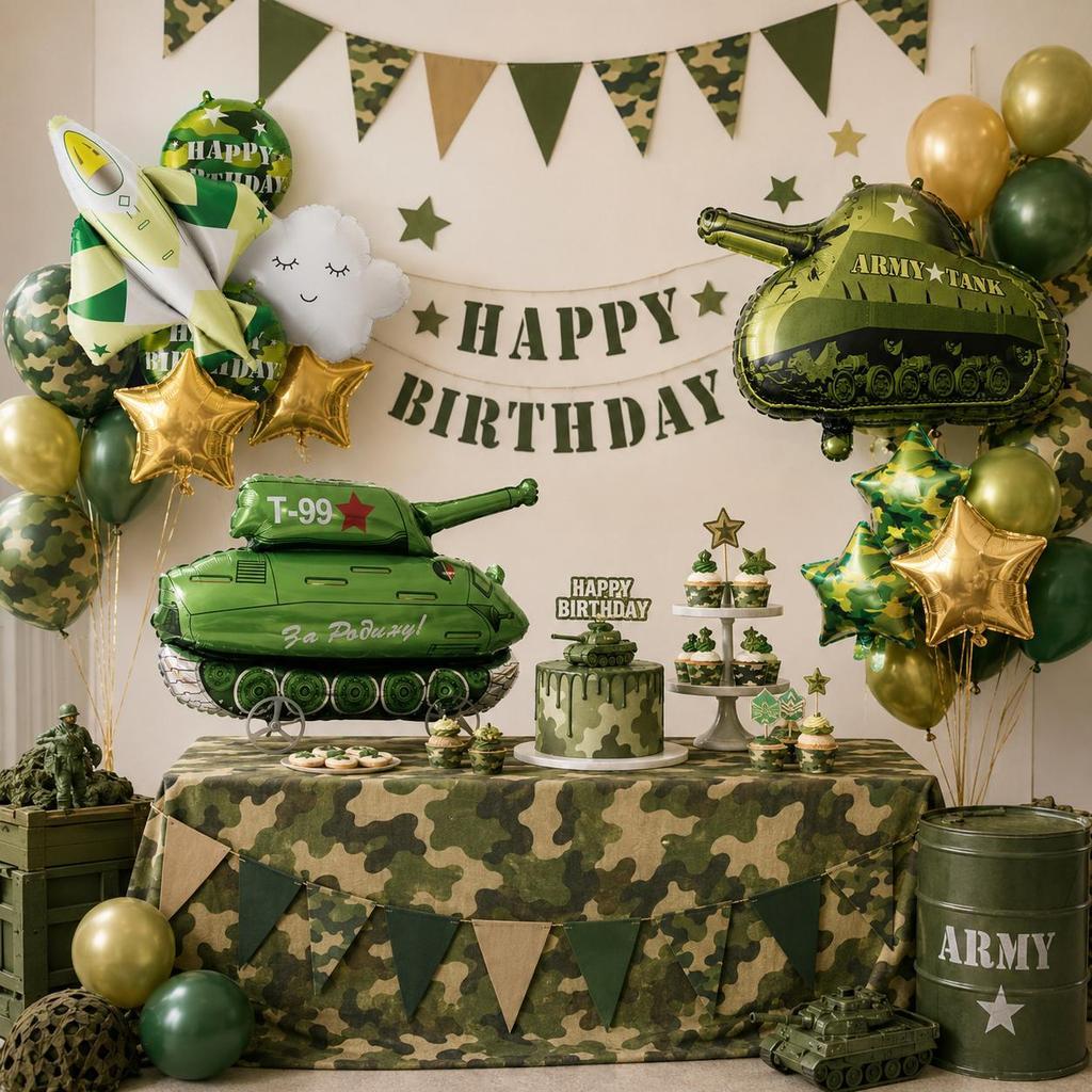 Army Military Tank Askar Green Theme Foil Balloons